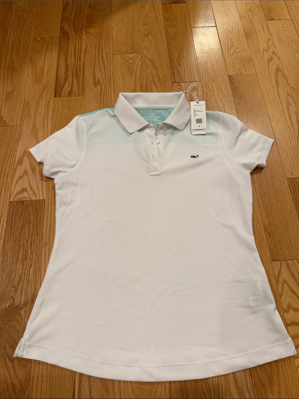 Vineyard Vines White Polo with Mint Shoulder Trim - Women’s